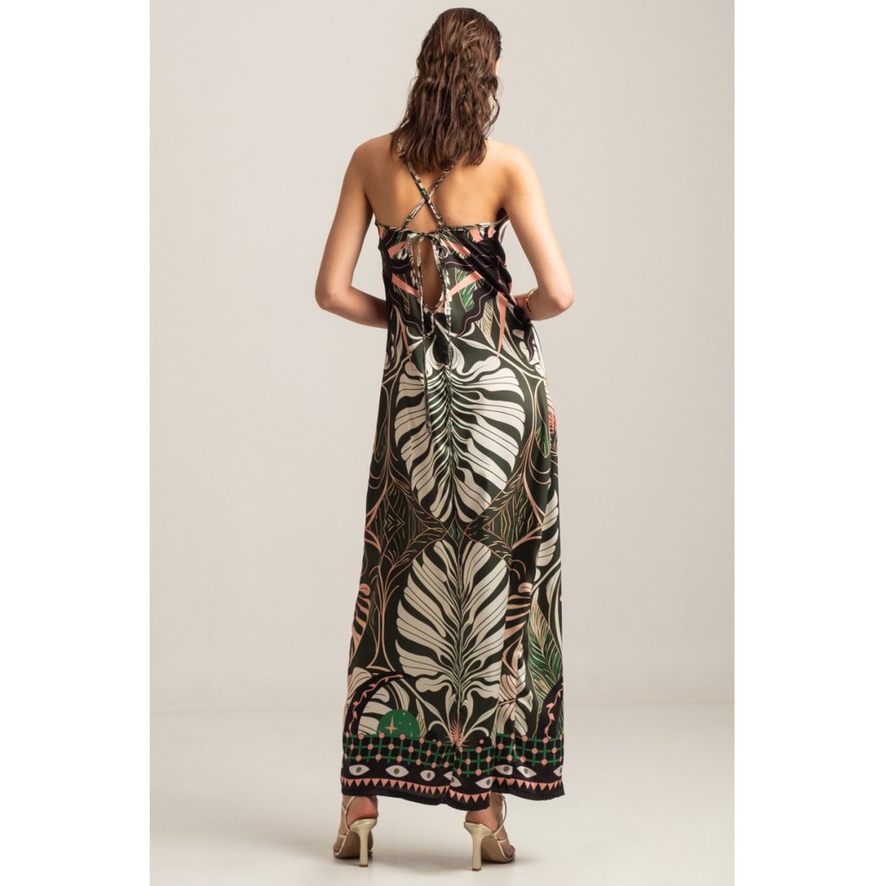 FOLIAGE SILKY DRAPE MAXI DRESS